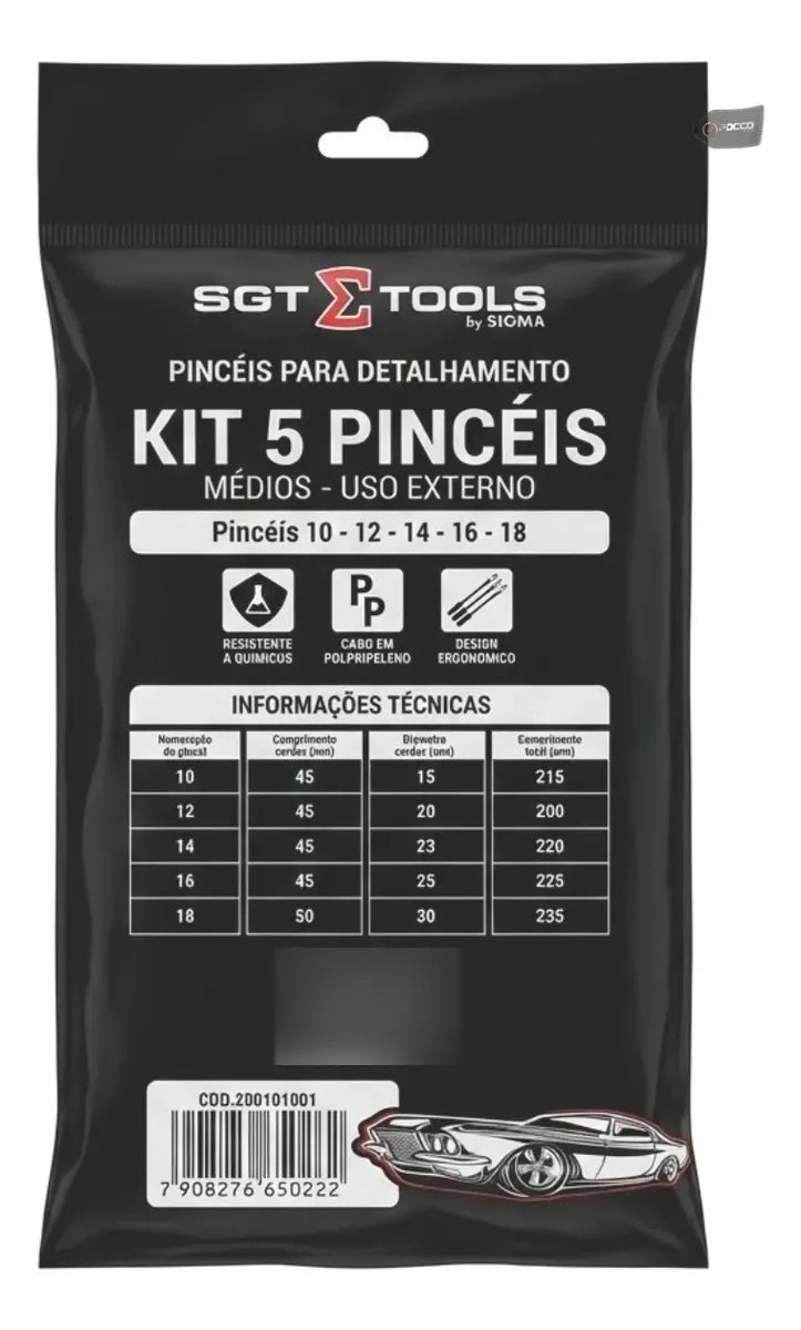 KIT DE PINCEIS PARA DETALHAMENTO EXTERNO COM 5 UNIDADES SIGMA TOOLS