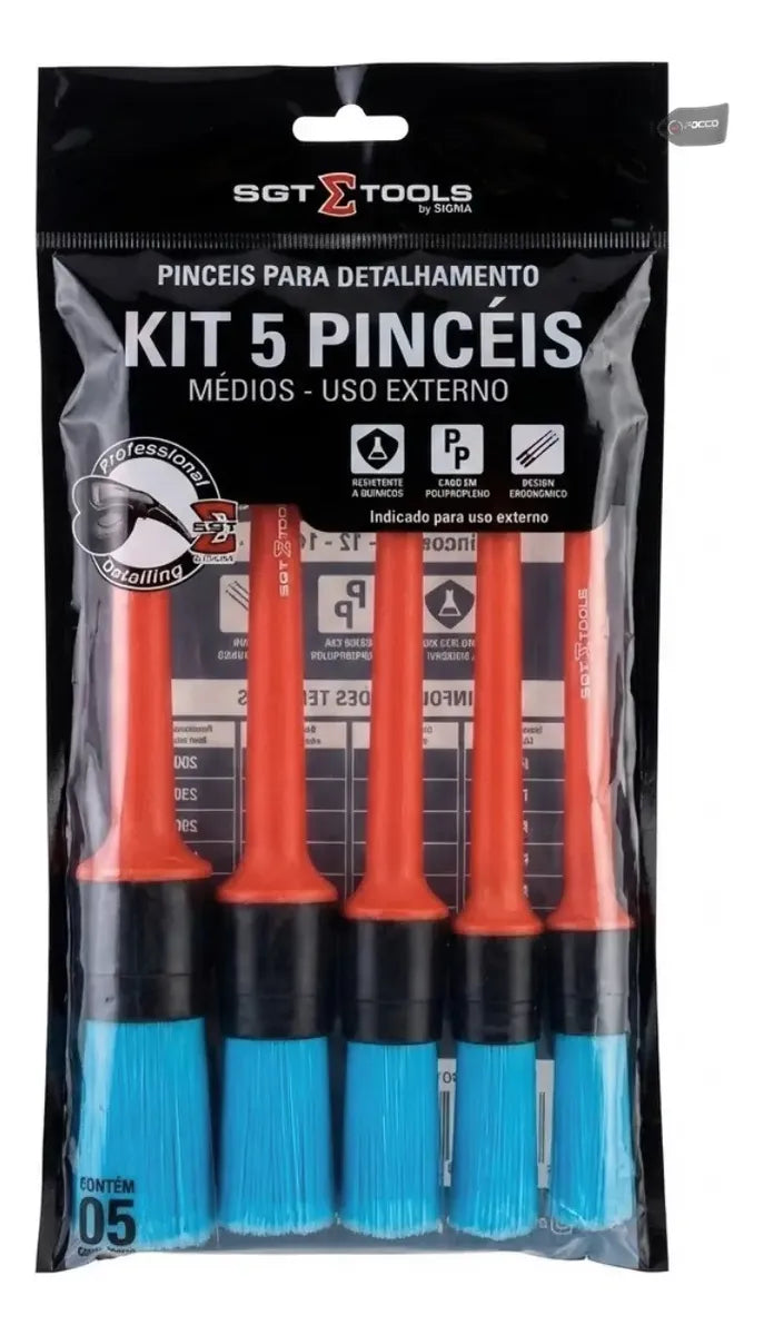 KIT DE PINCEIS PARA DETALHAMENTO EXTERNO COM 5 UNIDADES SIGMA TOOLS